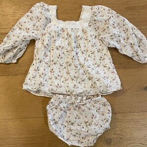 Jamie Kay beautiful lace floral cream & pink blouse and diaper cover size 2y EUC